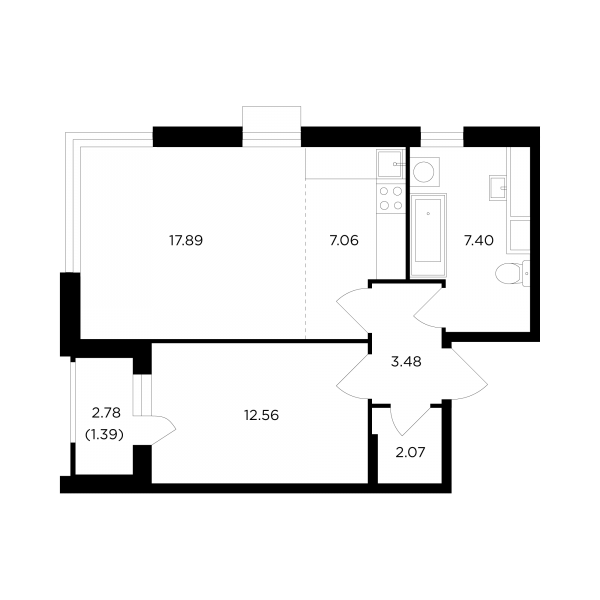 2 комнаты до 51.85