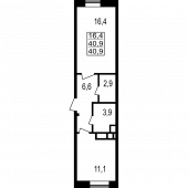 1-комнатная квартира 40.9 м²