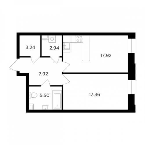 1-комнатная, 54.88 м²