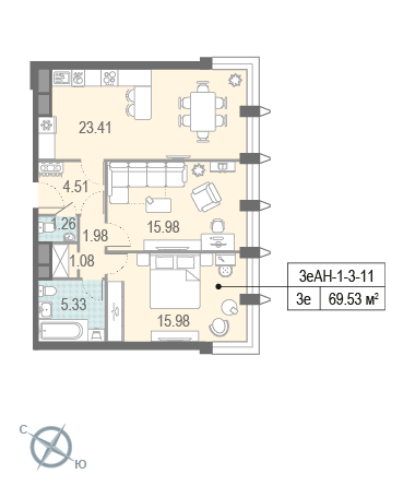 2 комнаты до 69.53