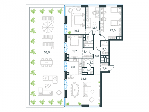 Многокомнатная, 164.2 м²