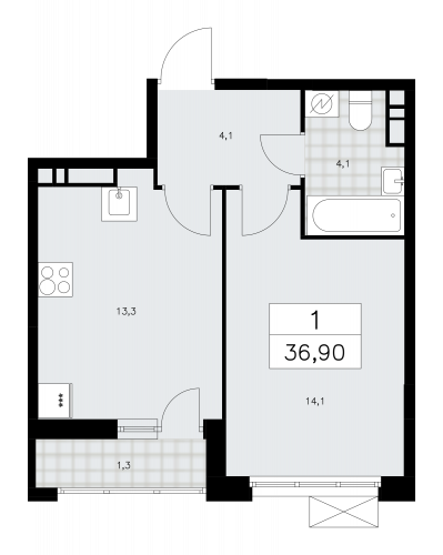 1-комнатная, 36.9 м²