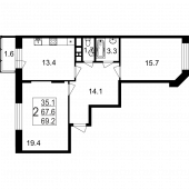 2-комнатная квартира 68,9 м²
