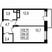 1-комнатная квартира 40.2 м²