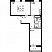 2-комнатная квартира 55,67 м²