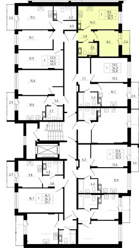 1-комнатная, квартира, 29.4 м²