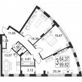 3-комнатная квартира 99,82 м²