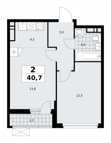 2-комнатная, 40.7 м²