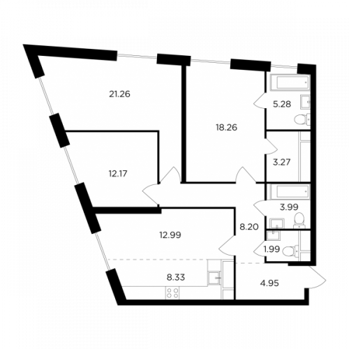 Многокомнатная, 100.69 м²