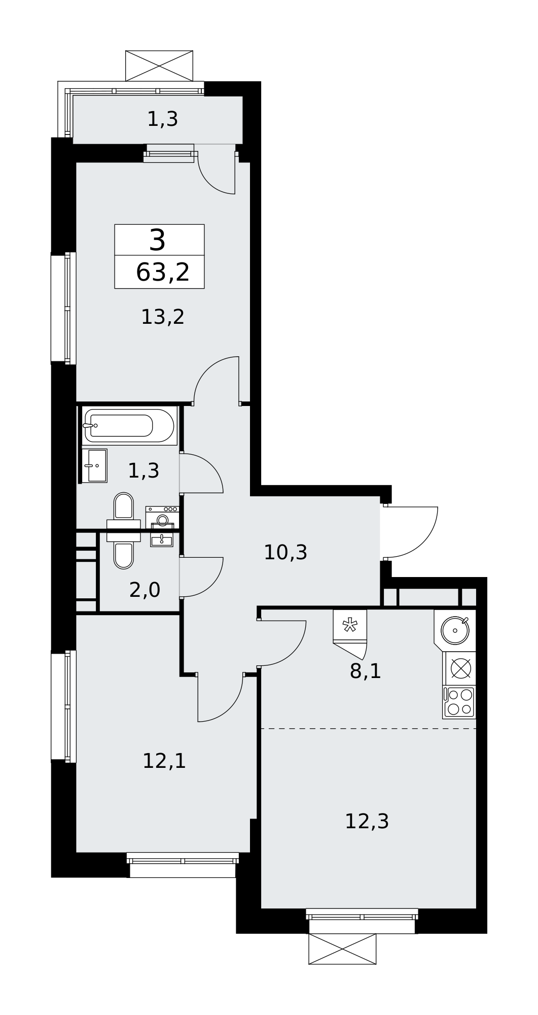 3-комнатная квартира №24К-25.5-831, 63,2 м² за 17,48 млн руб. в ЖК «Скандинавия» - планировка
