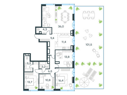 Многокомнатная, квартира, 161.45 м²