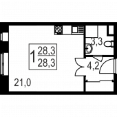 1-комнатная квартира 28,5 м²