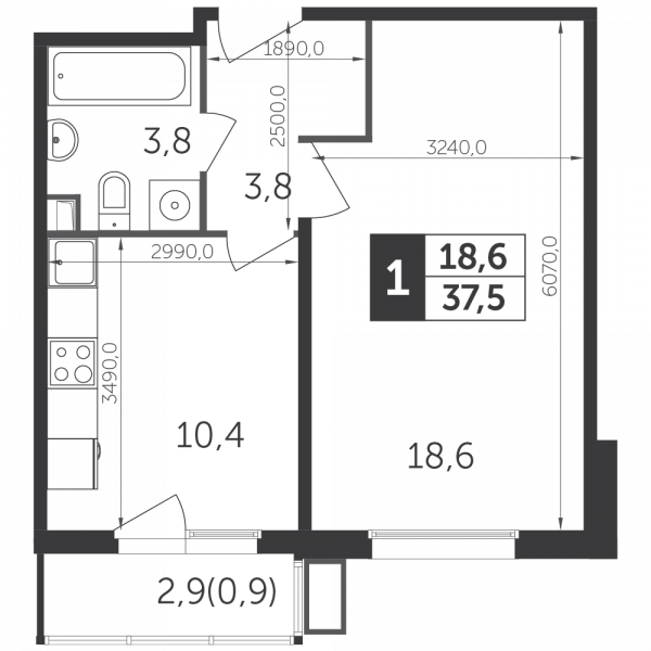 1 комната до 37.3