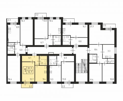1-комнатная, квартира, 31.7 м²