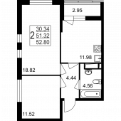 2-комнатная квартира 52,8 м²