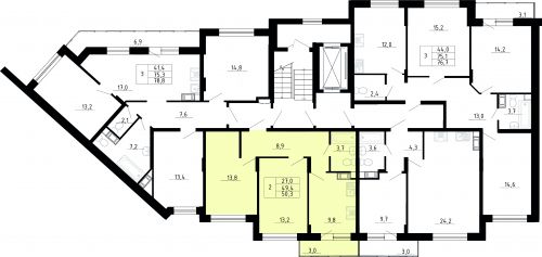 2-комнатная, квартира, 49.4 м²