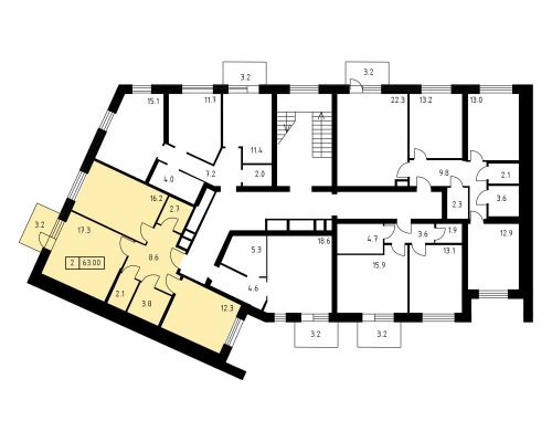 2-комнатная, квартира, 63 м²