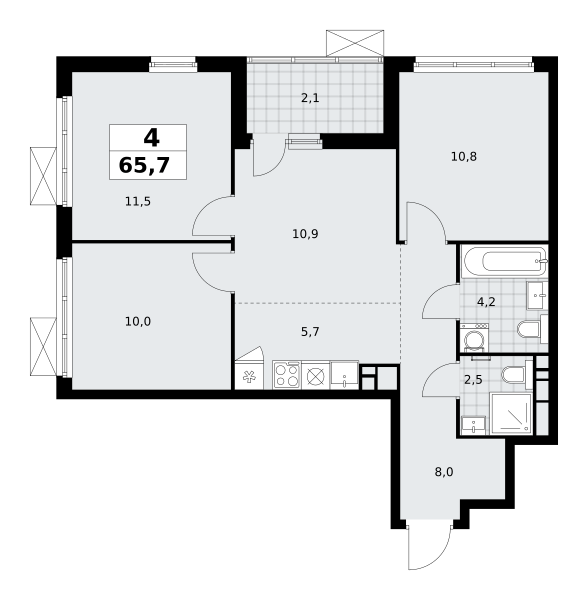 4 комнаты до 65.7