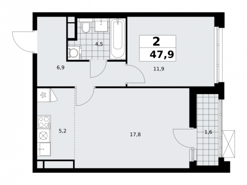 2-комнатная, 47.9 м²