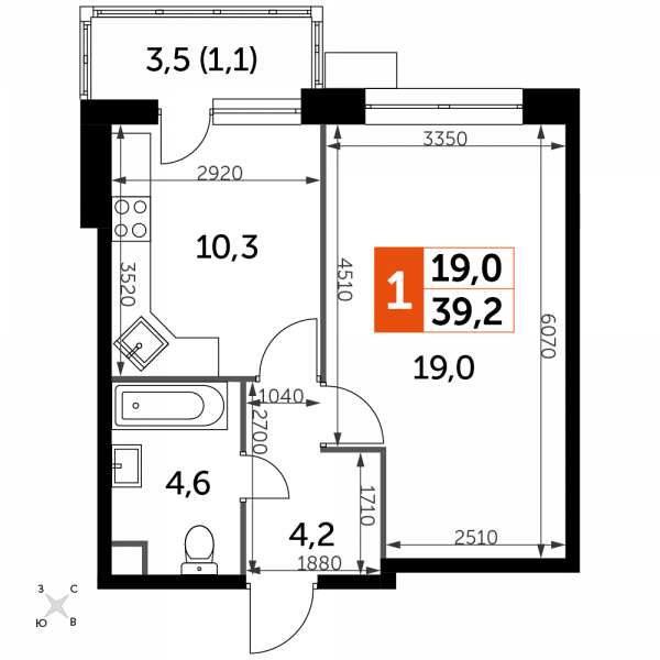 1 комната до 39.2