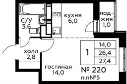 1-комнатная квартира 27,4 м²