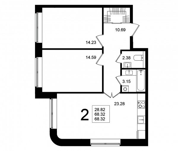 2 комнаты до 68.32