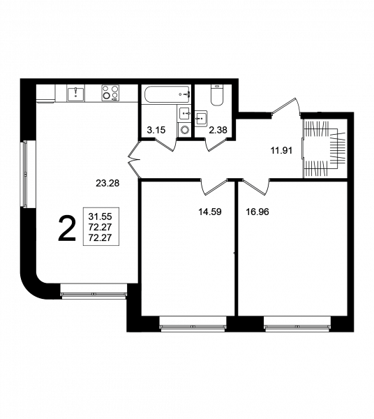 2 комнаты до 72.27