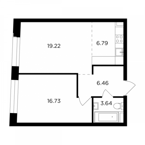 2-комнатная, 52.84 м²