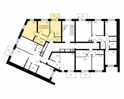 2-комнатная, квартира, 51.3 м²