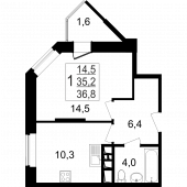 1-комнатная квартира 36,8 м²