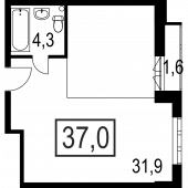 1-комнатная квартира 37 м²