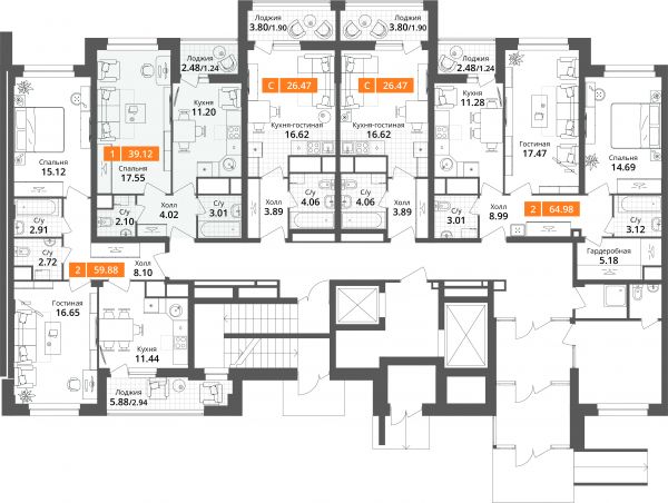 1 комната до 39.12