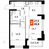 2-комнатная квартира 49,8 м²