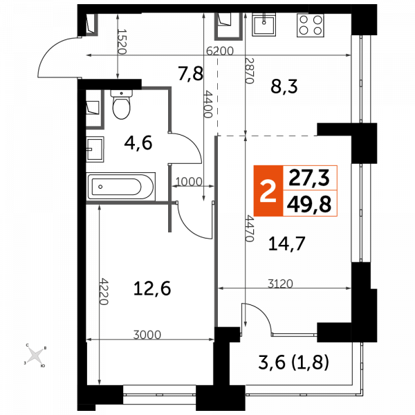 2 комнаты до 49.8