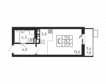 1-комнатная квартира 27,9 м²