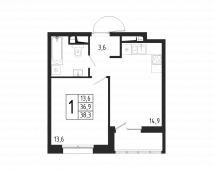 1-комнатная квартира 38,3 м²