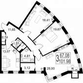3-комнатная квартира 101,98 м²