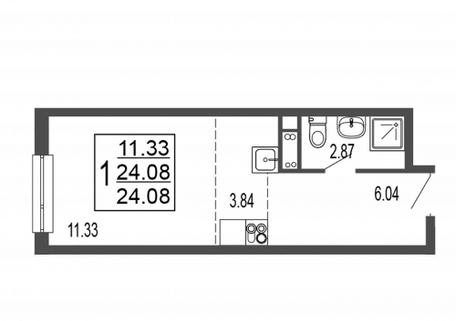 Студия, 24.6 м²