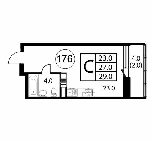 Студия, 29 м²