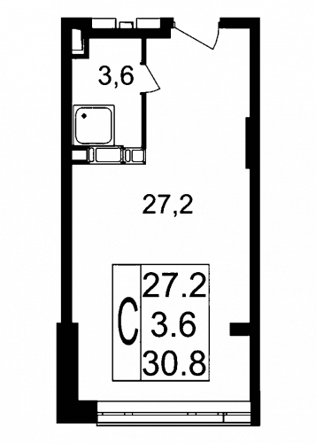 Студия, 30.8 м²