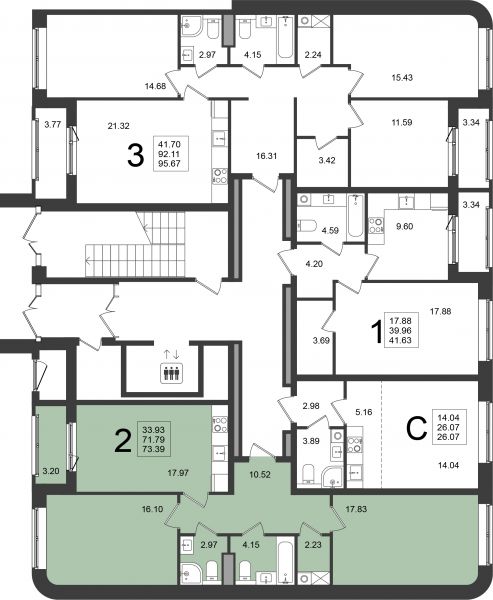 2 комнаты до 73.37
