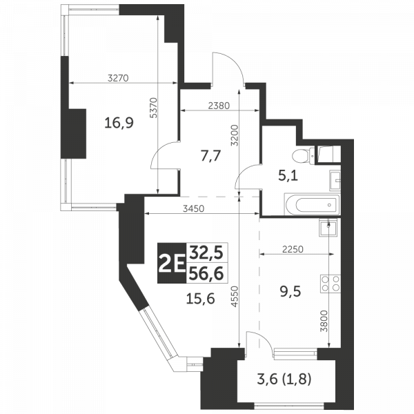2 комнаты до 56.6