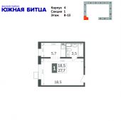 1-комнатная квартира 27,7 м²