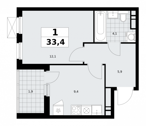1 комната до 33.4