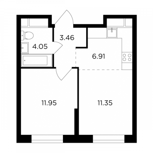 2-комнатная, 37.72 м²