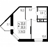 1-комнатная квартира 35,8 м²