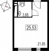 1-комнатная квартира 25.53 м²