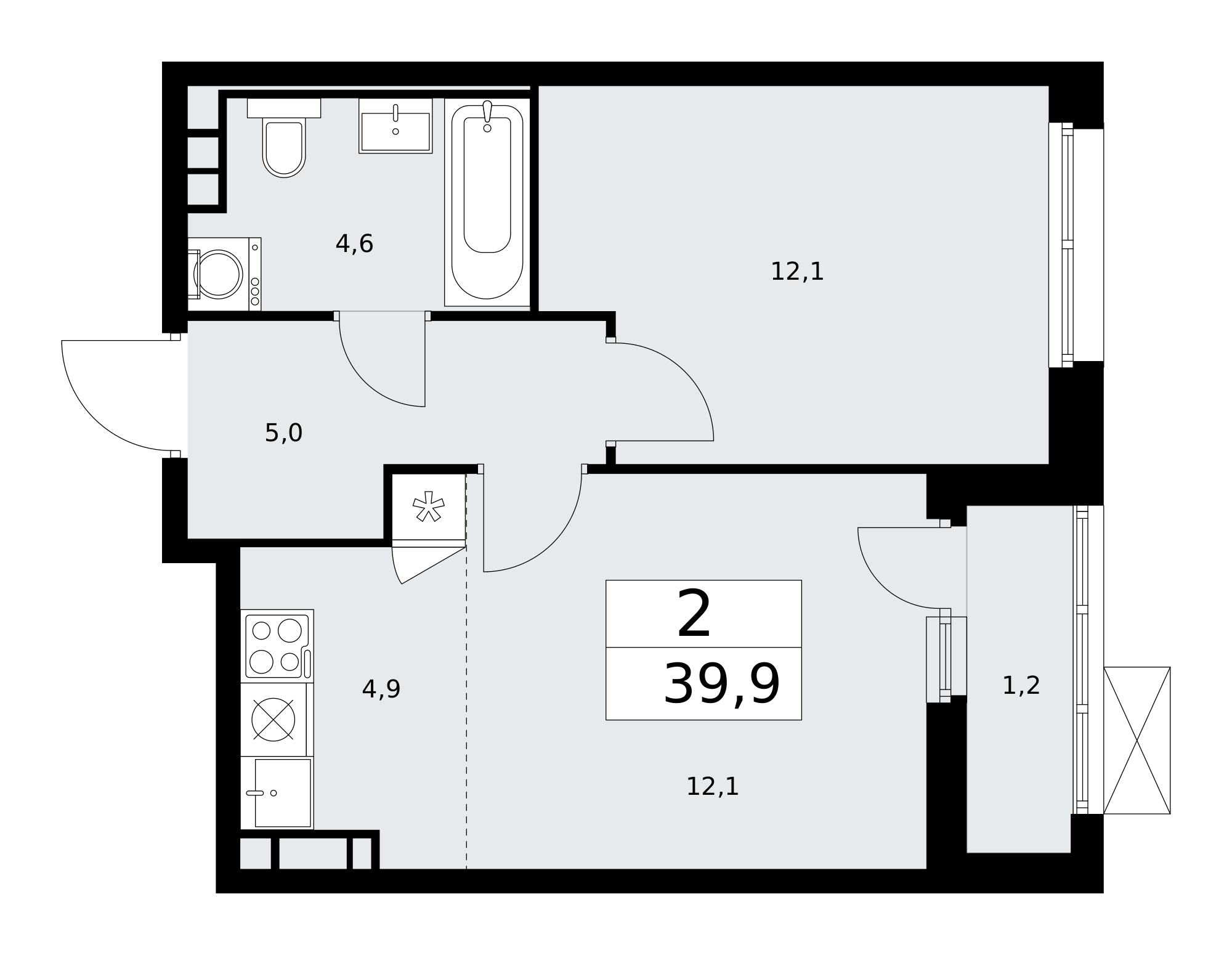2-комнатная квартира №24К-25.4-575, 39,9 м² за 12,11 млн руб. в ЖК «Скандинавия» - планировка