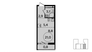 1-комнатная квартира 21 м²