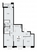 3-комнатная квартира 74,5 м²